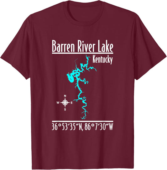 Modern Barren River Lake - Kentucky T-Shirt - T-Shirt | Maroon