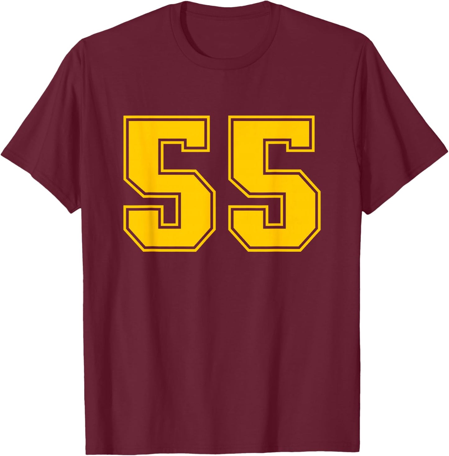Yellow Sports Team Number #55 T-Shirt - T-Shirt | Maroon