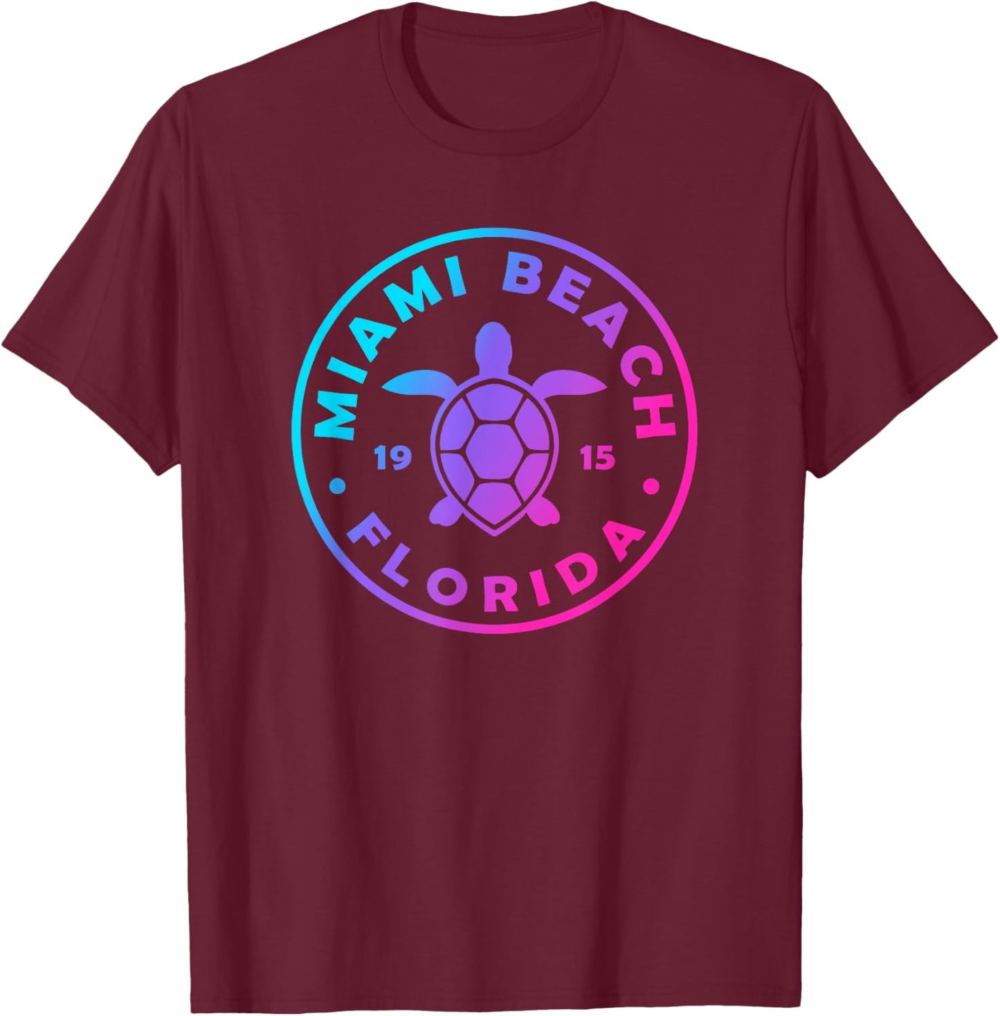 Miami Beach Florida Sea Turtle Colorful Vacation Souvenir T-Shirt - T-Shirt | Maroon