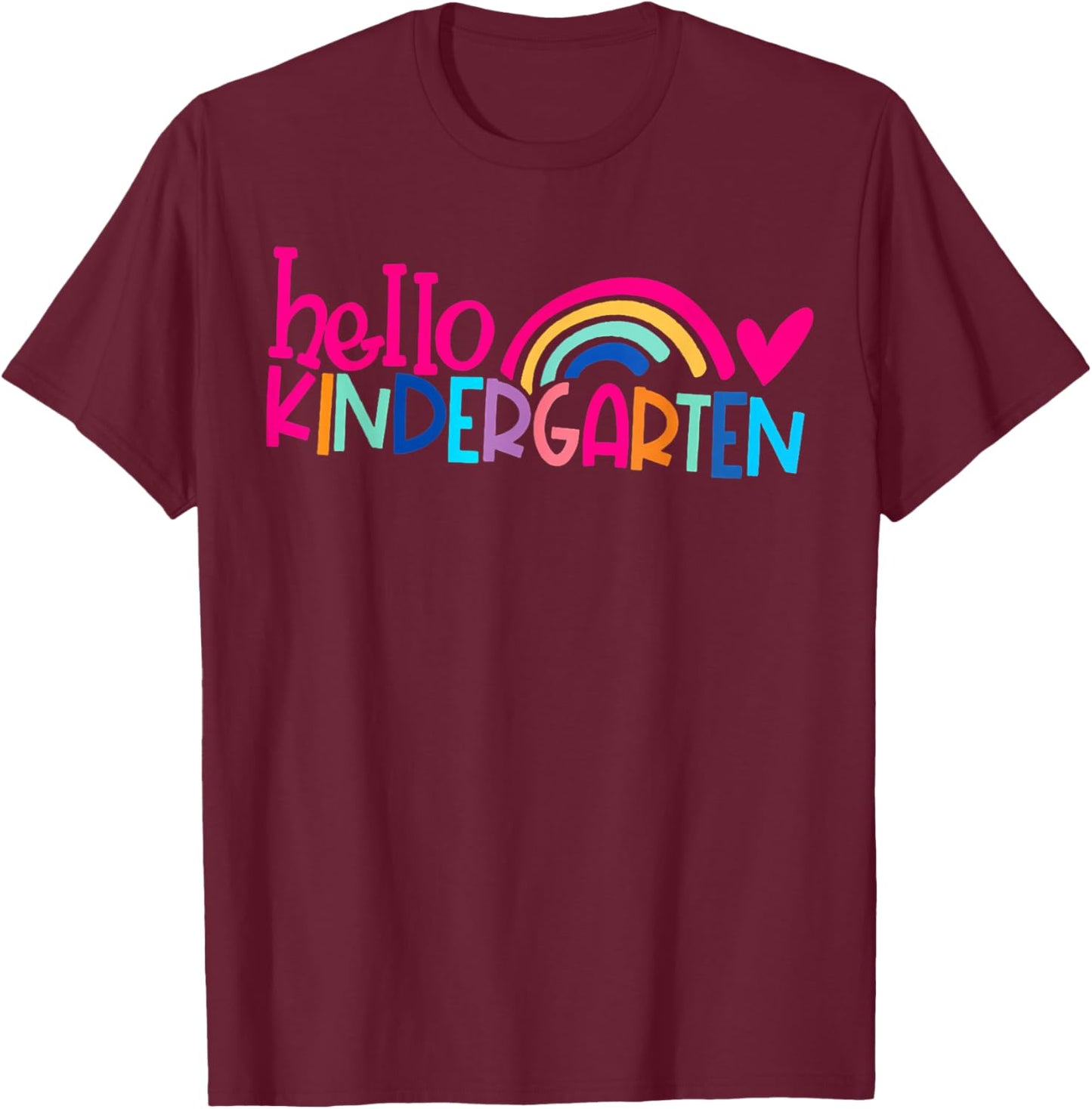 Cute Hello Kindergarten Rainbow Heart Back To School T-Shirt - T-Shirt | Maroon