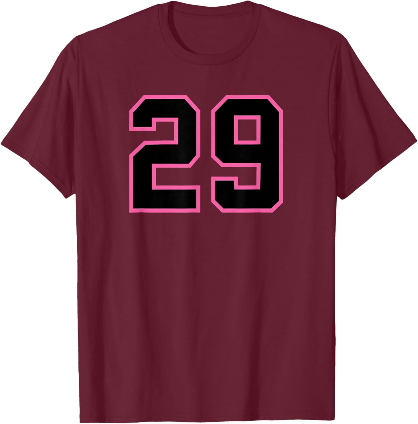 Pink Black Sports Team Number #29 T-Shirt - T-Shirt | Maroon