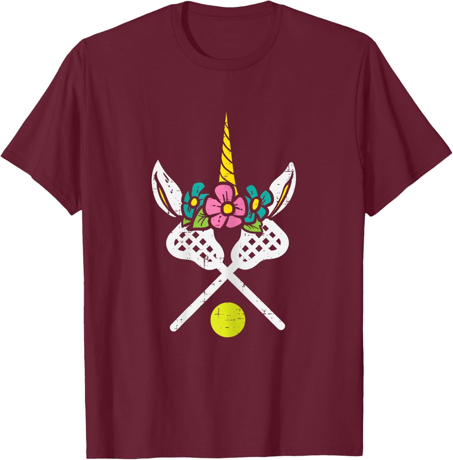 Unicorn Head Lacrosse Funny Lax Sports Women Kids Girls T-Shirt - T-Shirt | Maroon