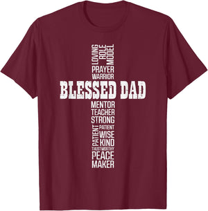 Fathers Day Blessed Dad Cross Christian Daddy Papa Dada Men T-Shirt - T-Shirt | Maroon