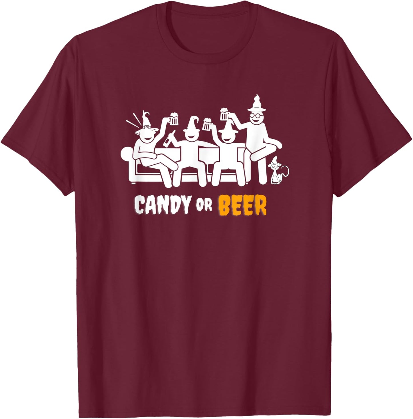 Candy or Beer Halloween Funny Design T-Shirt - T-Shirt | Maroon