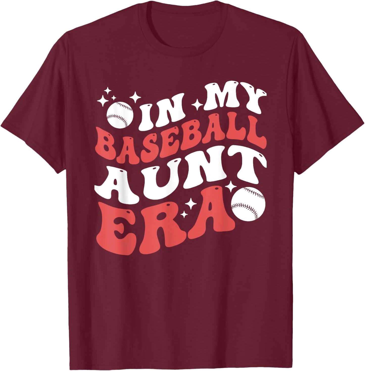 In My Baseball Aunt Era Groovy Vintage Baseball Aunt T-Shirt - T-Shirt | Maroon