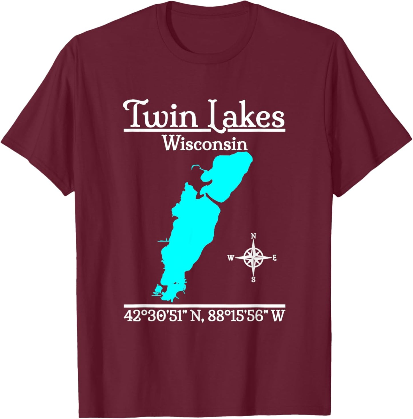 Twin Lakes - Wisconsin T-Shirt - T-Shirt | Maroon