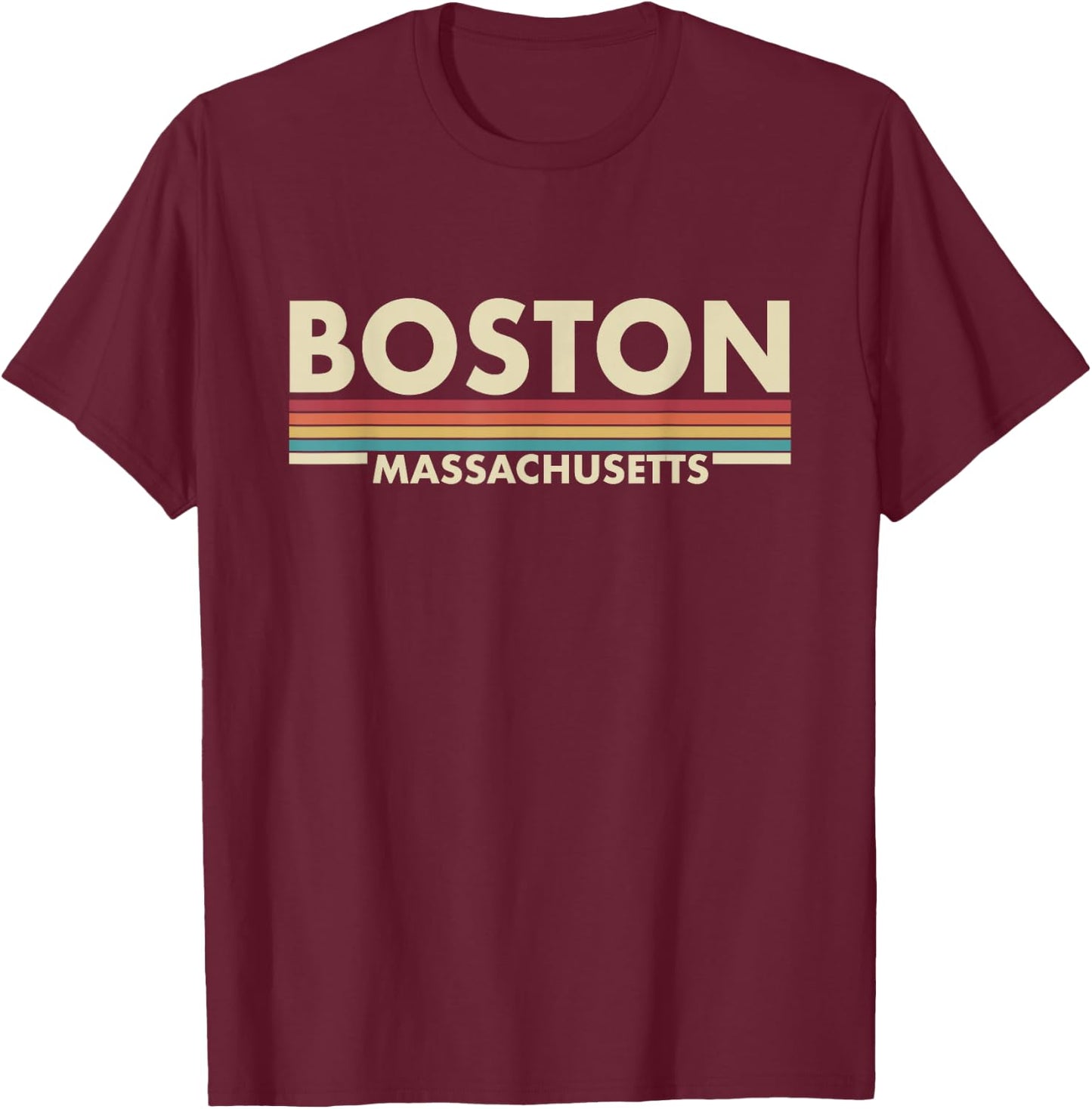 Graphic Club Inc. Boston - Massachusetts Vintage Retro Stripes Classic T-Shirt - T-Shirt | Maroon