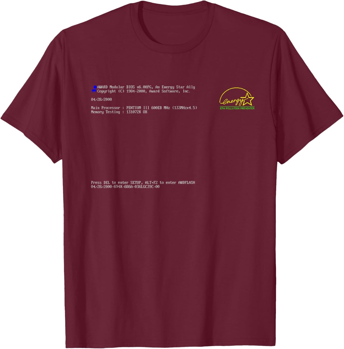 BIOS - Old School Tech Vibes: BIOS Screen T-Shirt - T-Shirt | Maroon