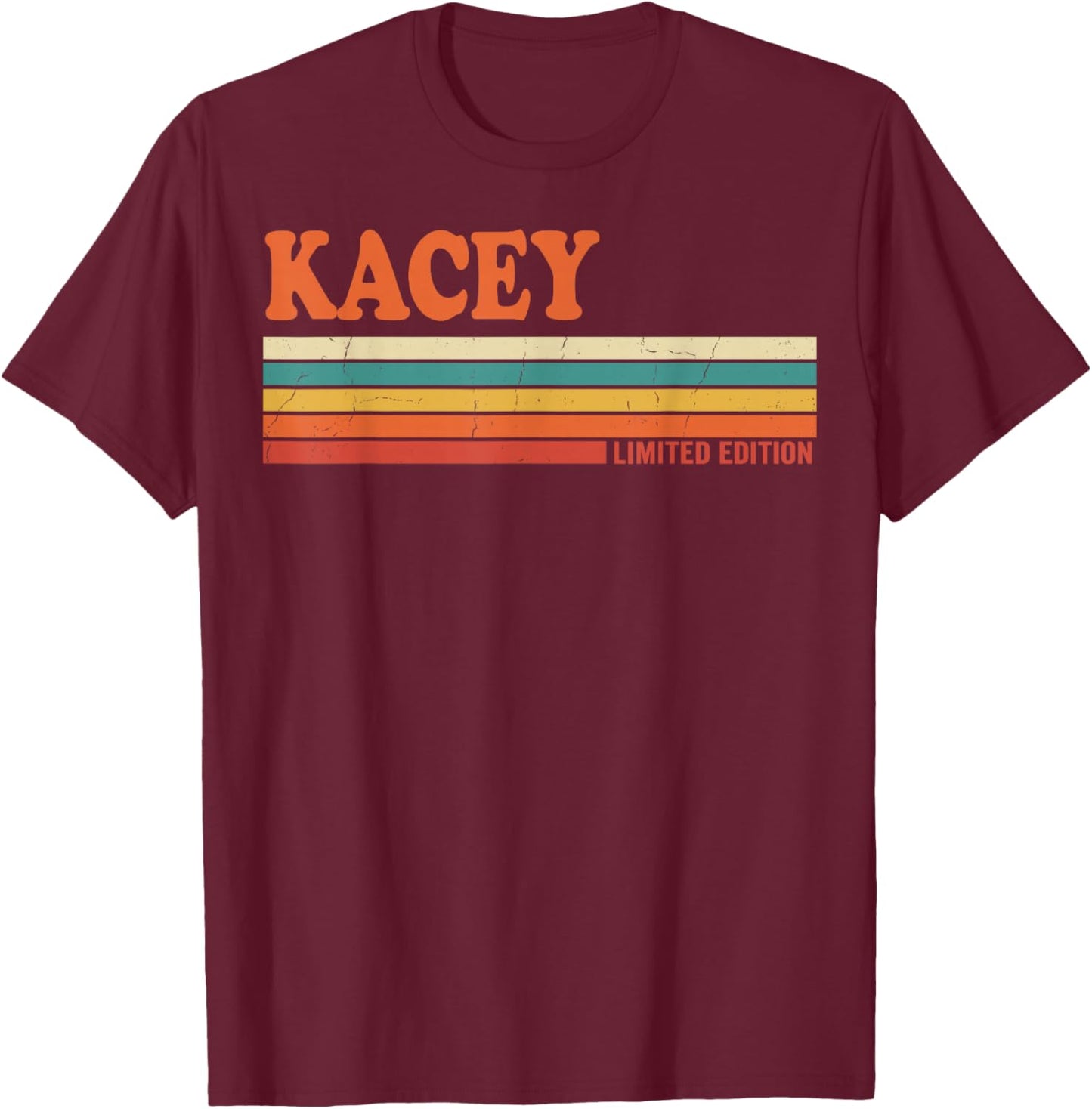 Kacey Retro Personalized First Name Vintage Stripes T-Shirt - T-Shirt | Maroon