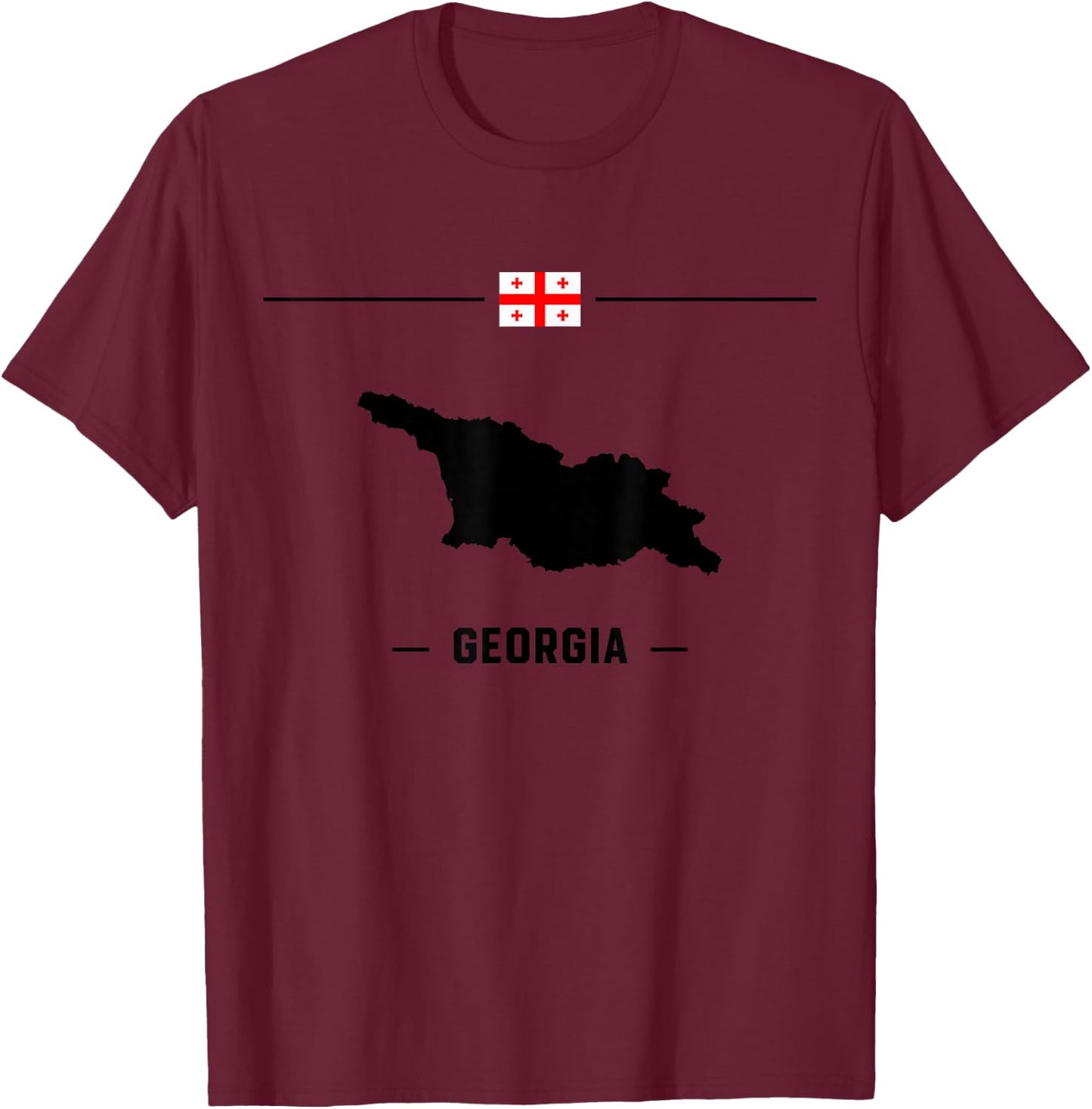 Georgian flag with map and name of the country Georgia T-Shirt - T-Shirt | Maroon