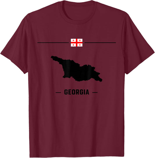 Georgian flag with map and name of the country Georgia T-Shirt - T-Shirt | Maroon