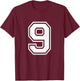 Number 9 Shirt Sports Player Number BACK of Shirt T-Shirt - T-Shirt | Maroon