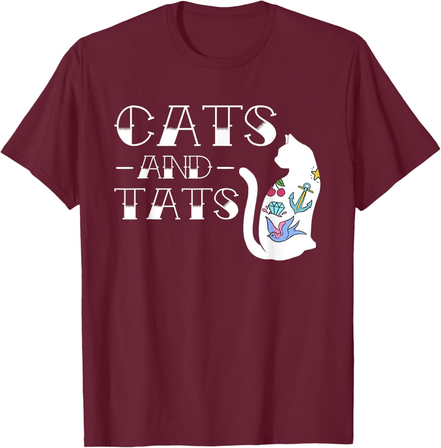 Funny Cats and Cat Tattoo Lover Cats & Tats Tattoo Art Women Girls Kids T-Shirt - T-Shirt | Maroon