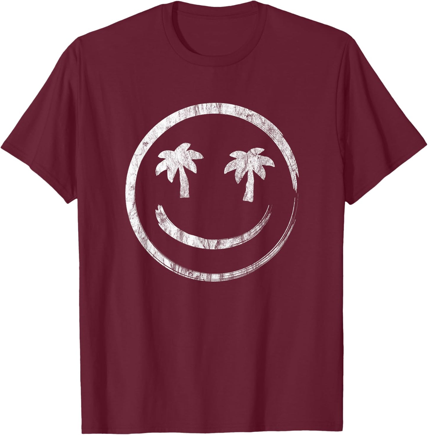 Palm Tree Smile Happy Face Vintage Style T-Shirt - T-Shirt | Maroon