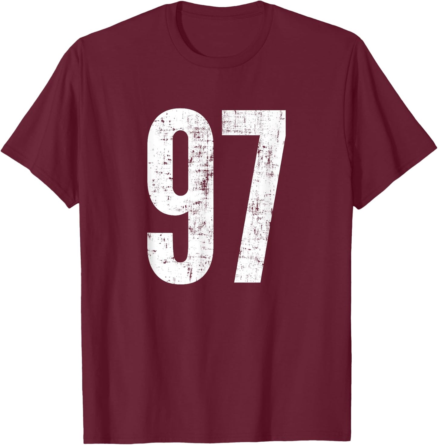 Number 97 Ninety Seven Distressed Vintage Sport Team Players T-Shirt - T-Shirt | Maroon