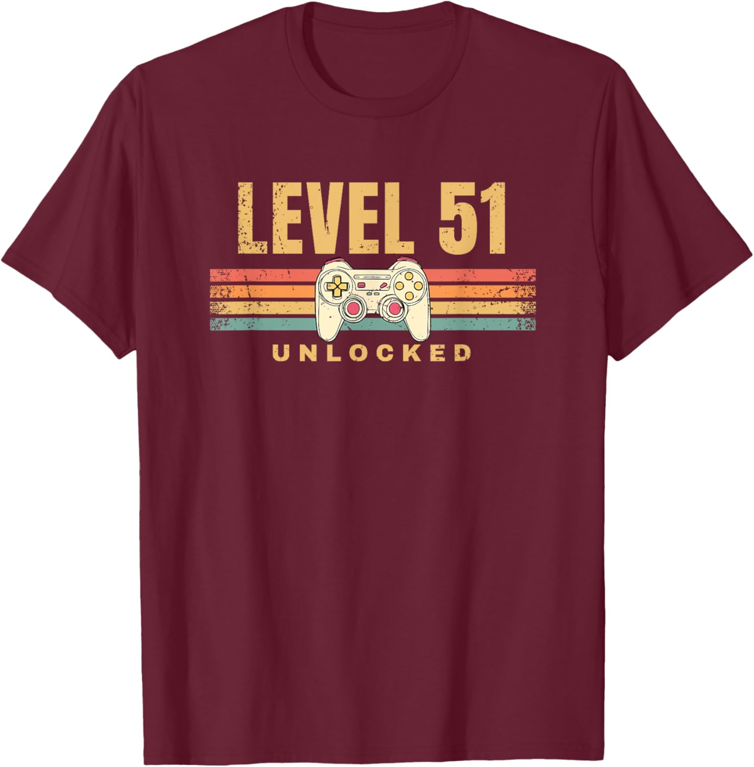 Level 51 Unlocked Funny Video Gamer 51st Birthday Gaming T-Shirt - T-Shirt | Maroon