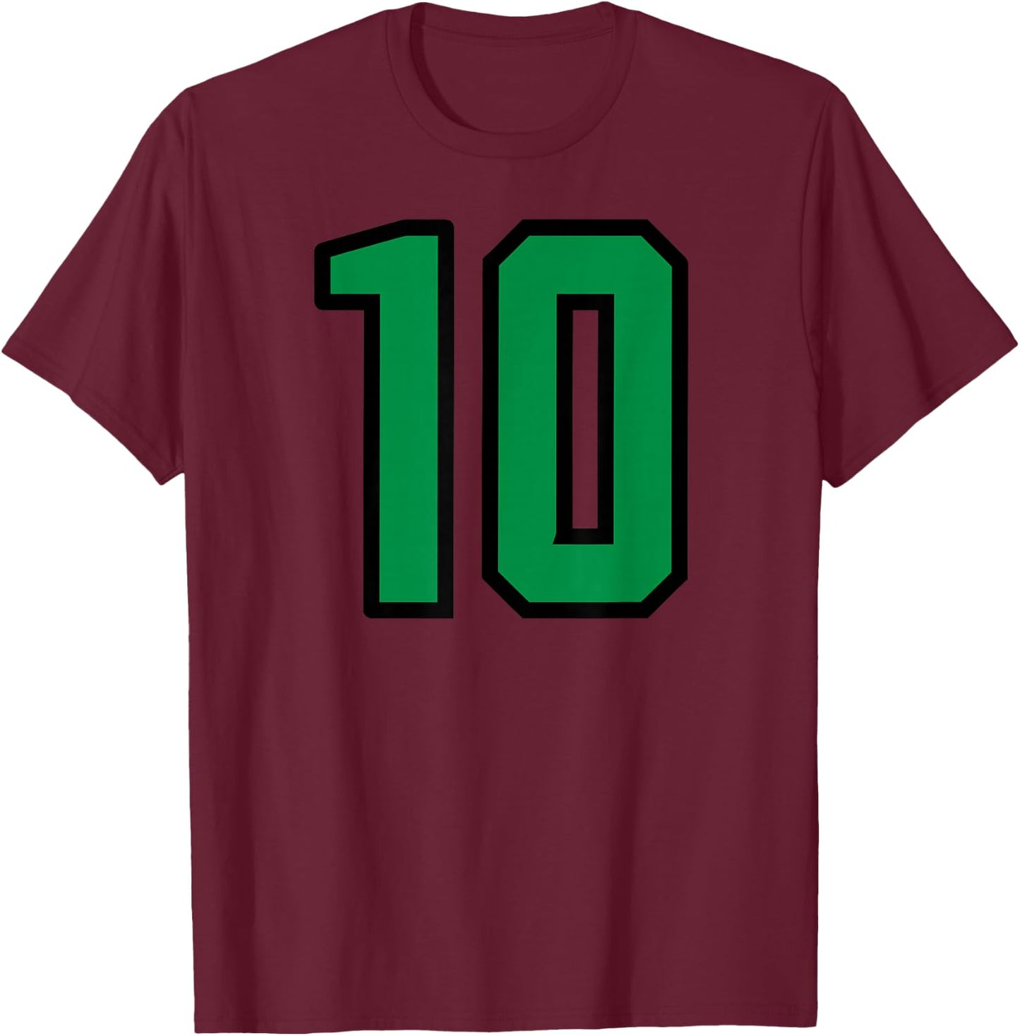 Number #10 Sport Green Varsity Number T-Shirt - T-Shirt | Maroon