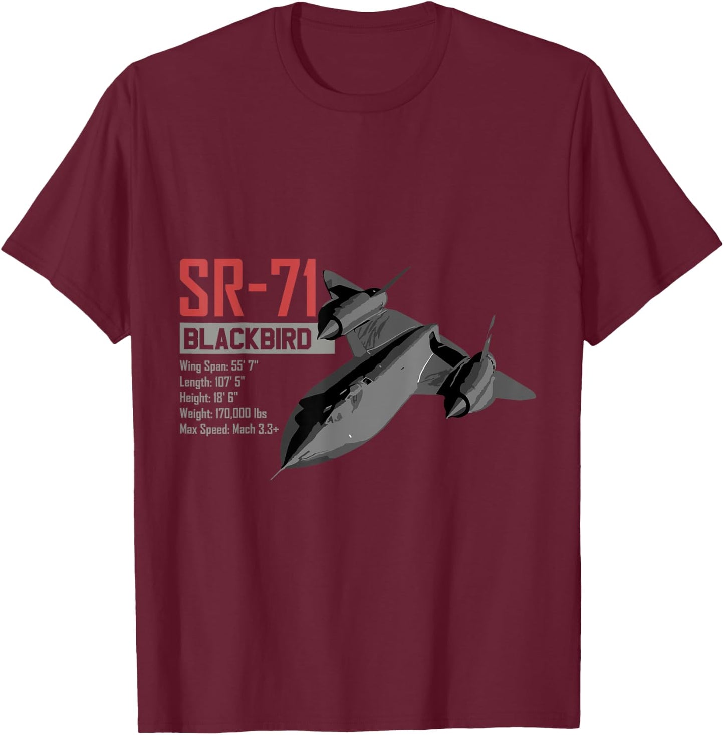 American Reconnaissance Aircraft SR71 Blackbird T-Shirt - T-Shirt | Maroon