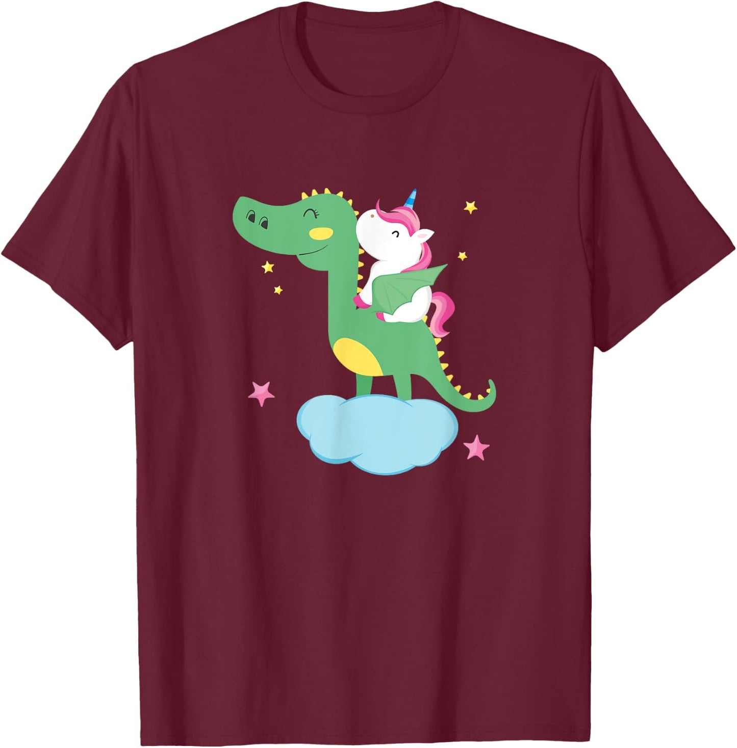 Cute Unicorn Riding Dragon - Boy Girls Kids Gift T-Shirt - T-Shirt | Maroon