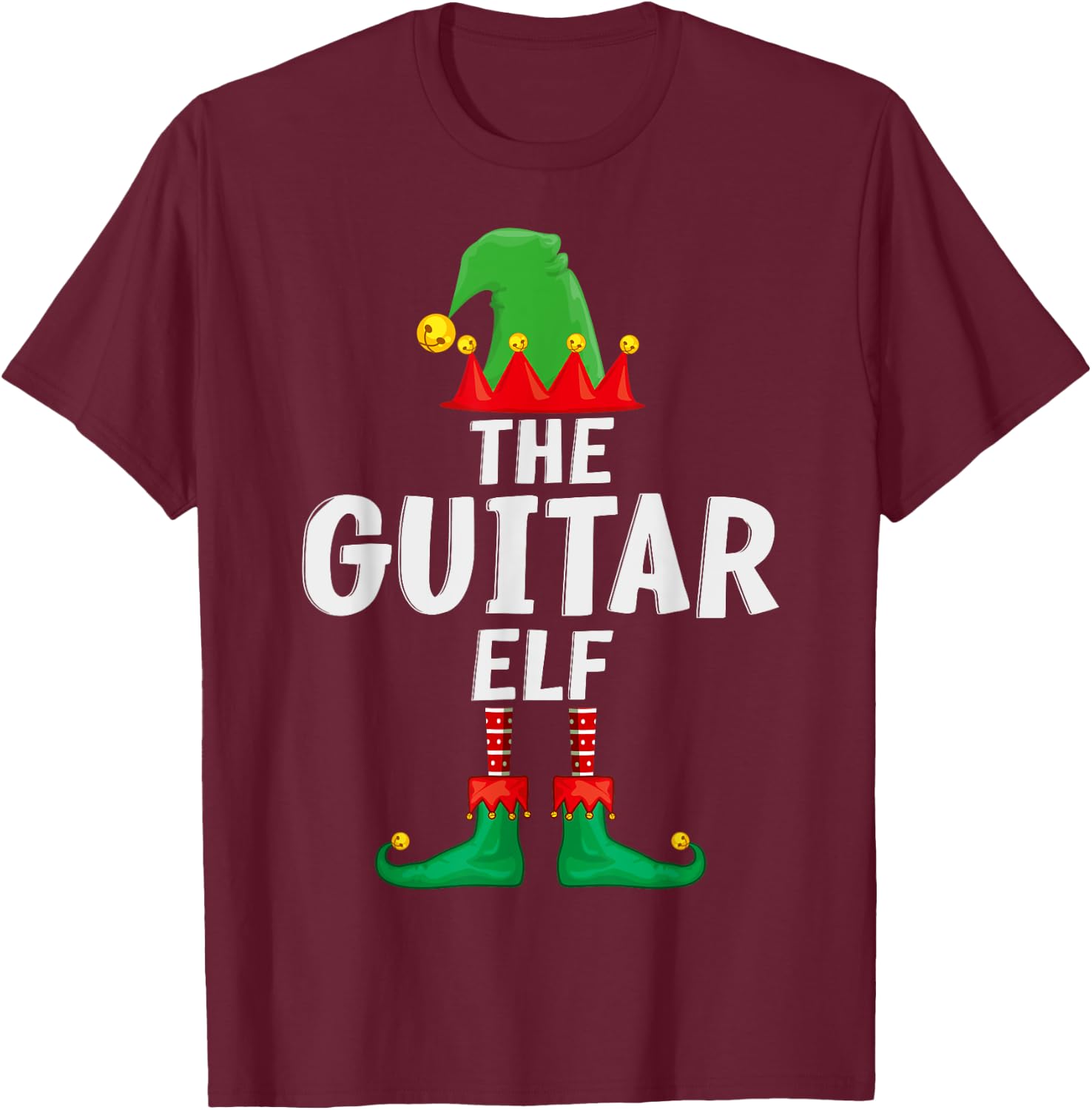 The Guitar Elf Matching Family Christmas T-Shirt - T-Shirt | Maroon