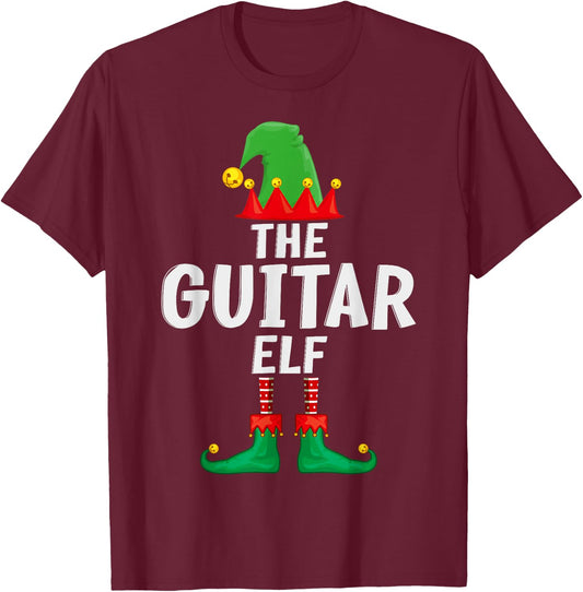 The Guitar Elf Matching Family Christmas T-Shirt - T-Shirt | Maroon