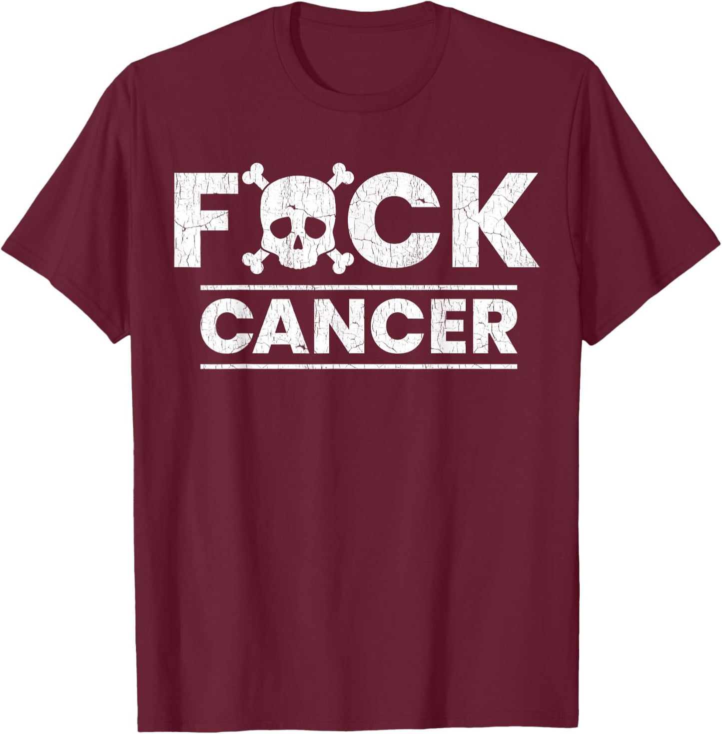 Fuck Cancer Skull Crossbones Skeleton Breast Cancer T-Shirt - T-Shirt | Maroon