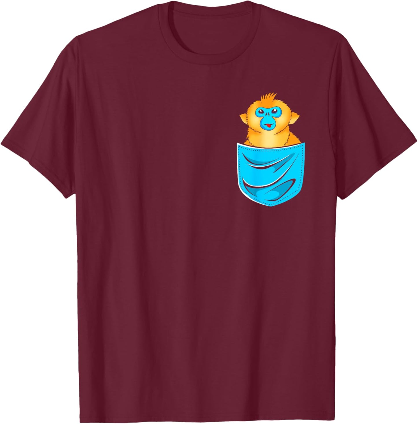 Cute Golden Snub Nosed Monkey In A Pocket T-Shirt - T-Shirt | Maroon