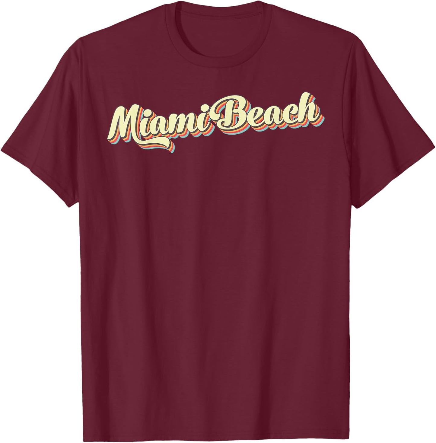 Miami Beach Retro Art Baseball Font Vintage T-Shirt - T-Shirt | Maroon