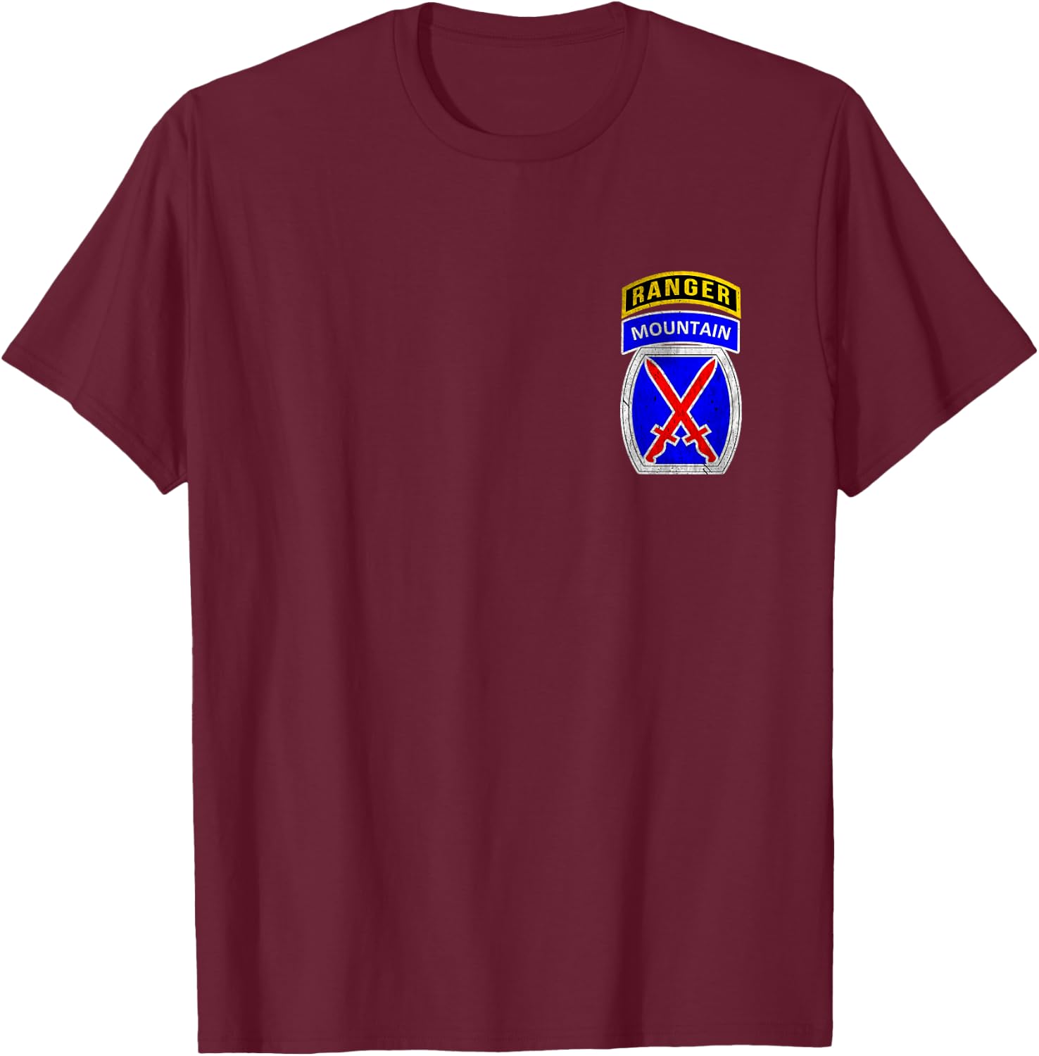 10th Mountain Division Ranger Tab Logo Military Veterans Day T-Shirt - T-Shirt | Maroon