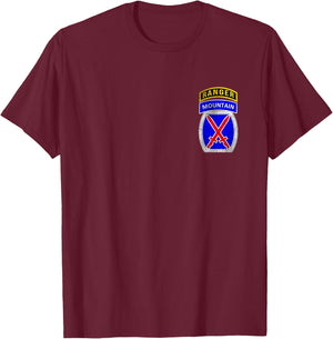 10th Mountain Division Ranger Tab Logo Military Veterans Day T-Shirt - T-Shirt | Maroon