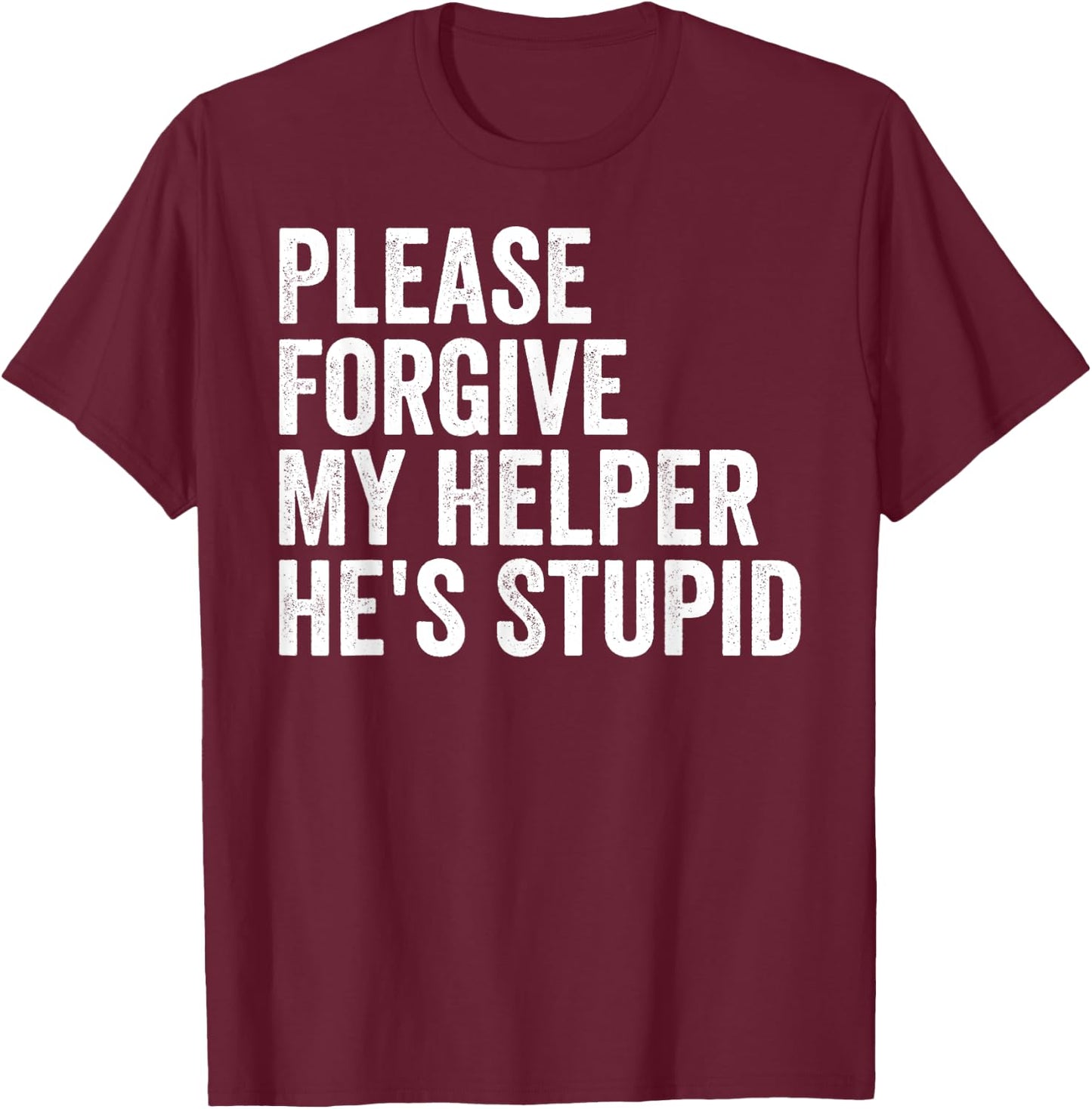 Please Forgive My Helper He's Stupid Sarcastic Quote T-Shirt - T-Shirt | Maroon