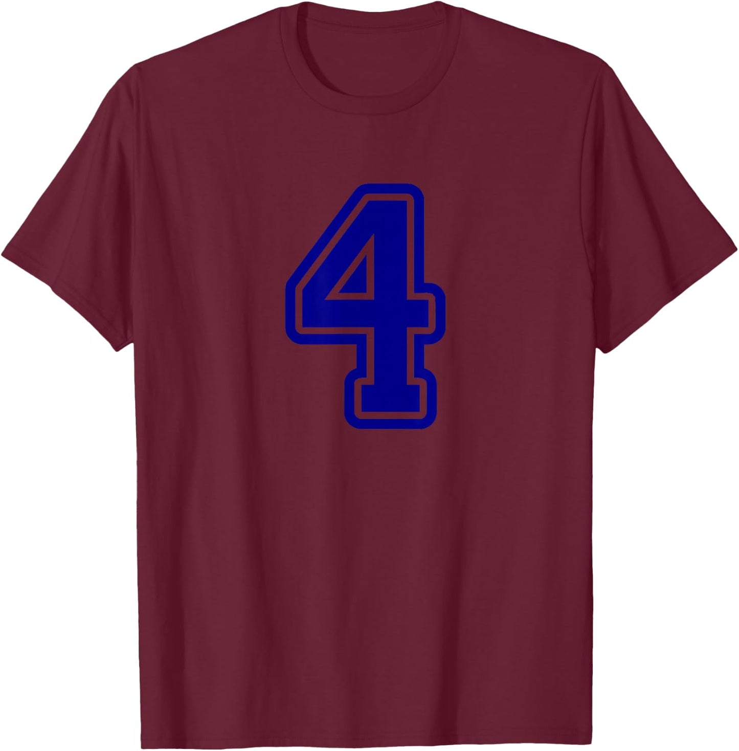 Number #4 Sport Blue Varsity Number T-Shirt - T-Shirt | Maroon
