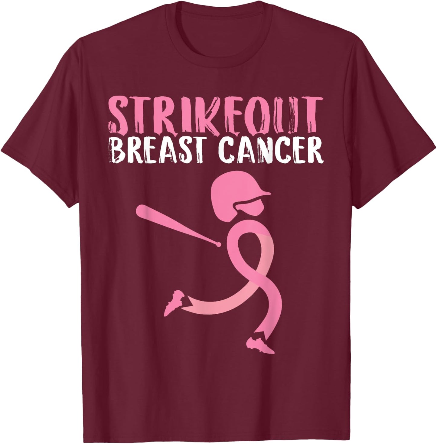 Strike Out Breast Cancer Awareness Pink Ribbon Baseball Girl T-Shirt - T-Shirt | Maroon