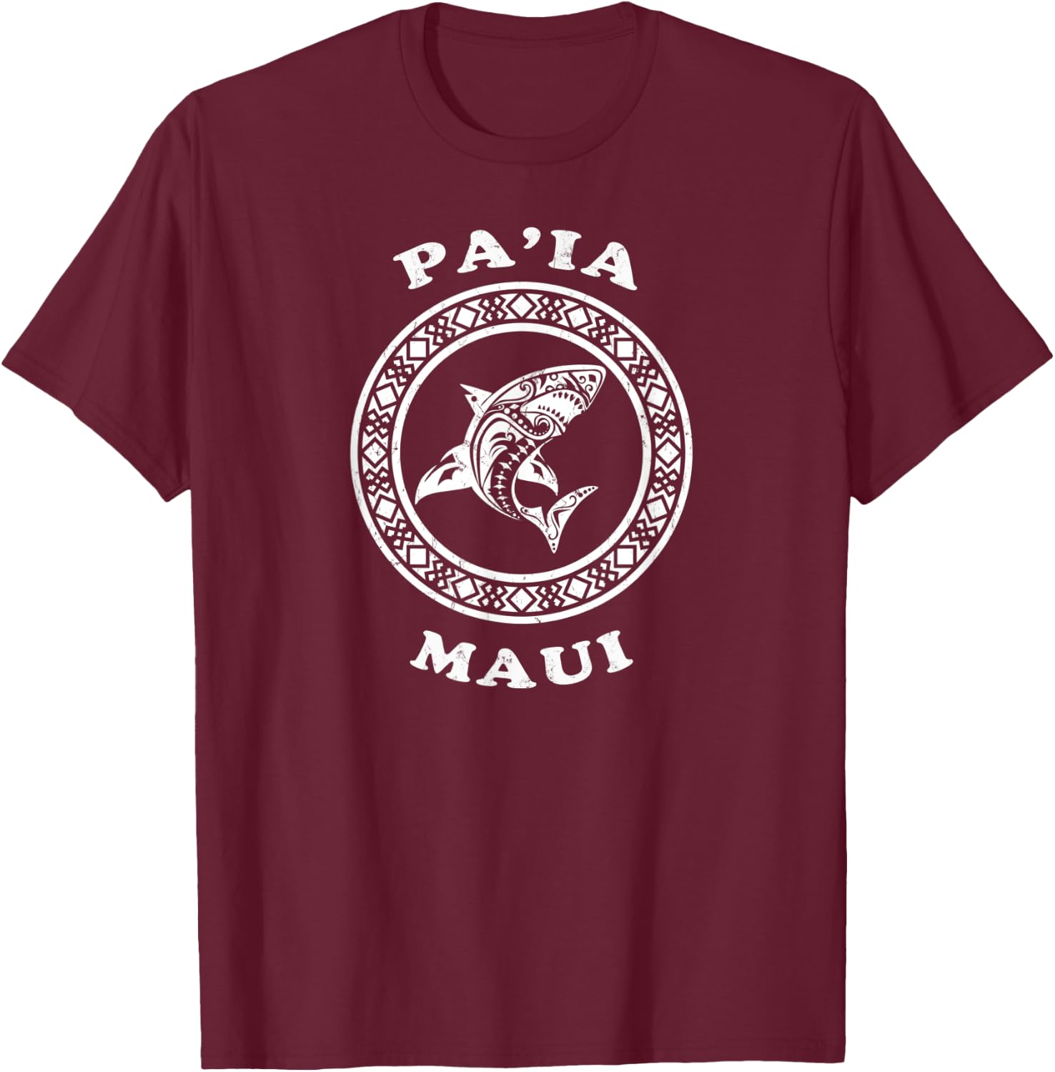 Paia, Maui Vintage Retro Tribal Shark Vacation T-Shirt - T-Shirt | Maroon