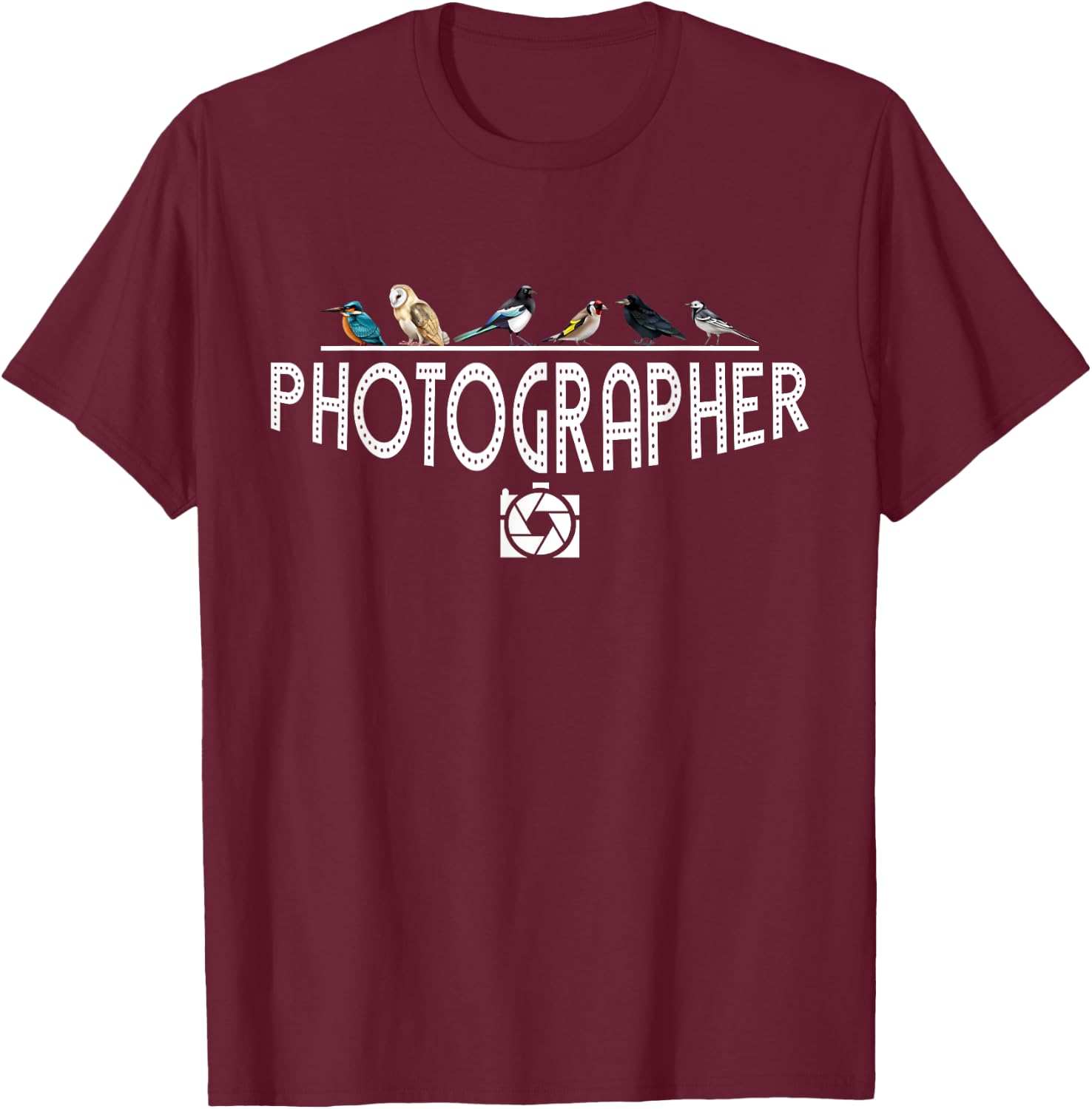 Retro Vintage Bird Photographer Silhouette T-Shirt - T-Shirt | Maroon
