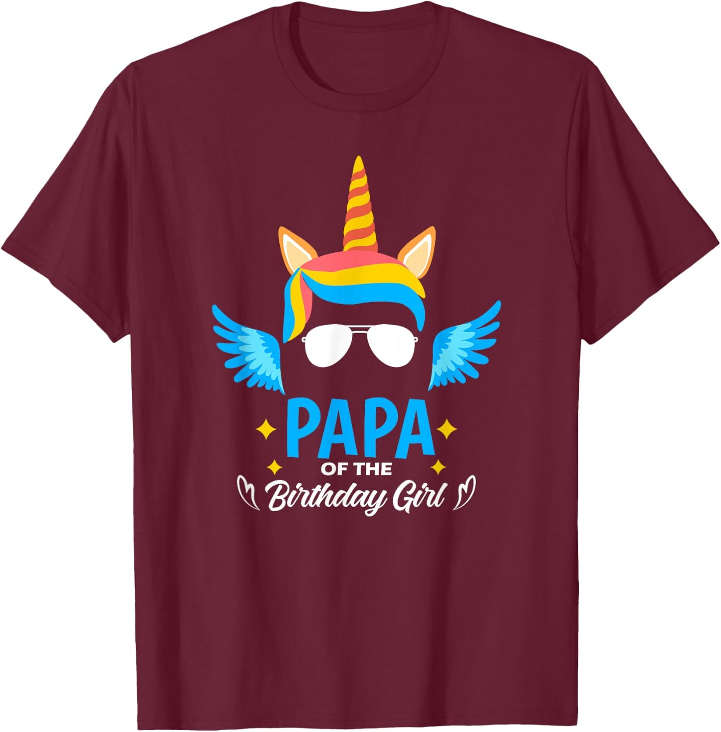 Papa of The Birthday for Girl Father Unicorn First Birthday T-Shirt - T-Shirt | Maroon