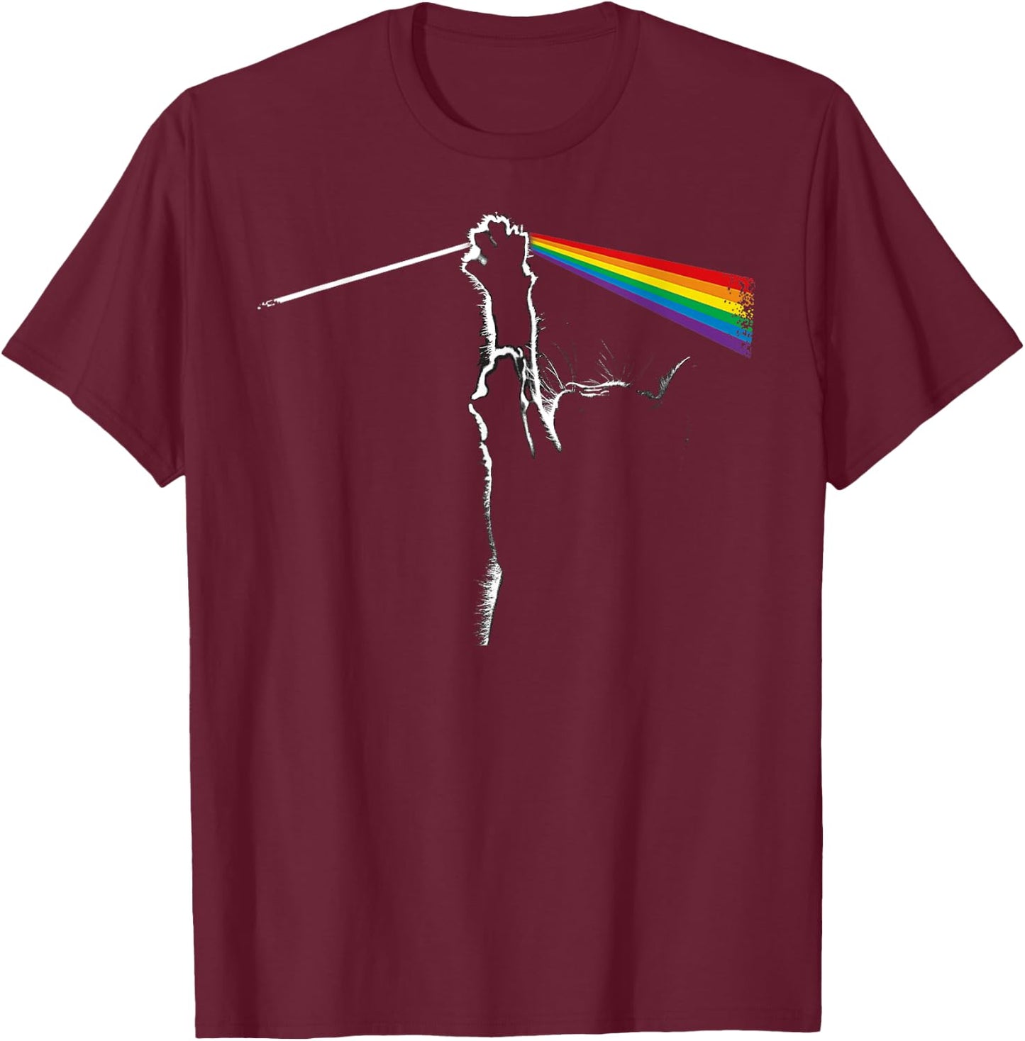 Vintage Cat Prism Rainbow Light Retro Cats Love Rock Music T-Shirt - T-Shirt | Maroon