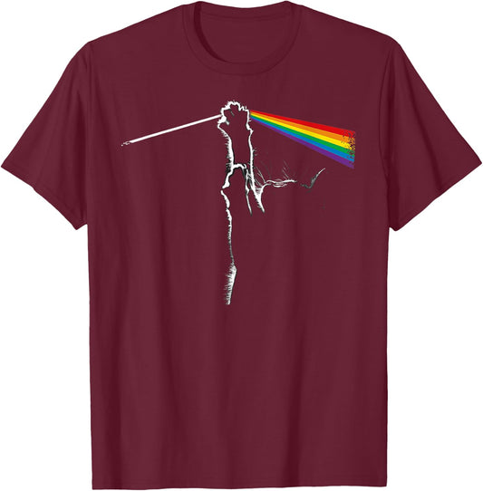 Vintage Cat Prism Rainbow Light Retro Cats Love Rock Music T-Shirt - T-Shirt | Maroon
