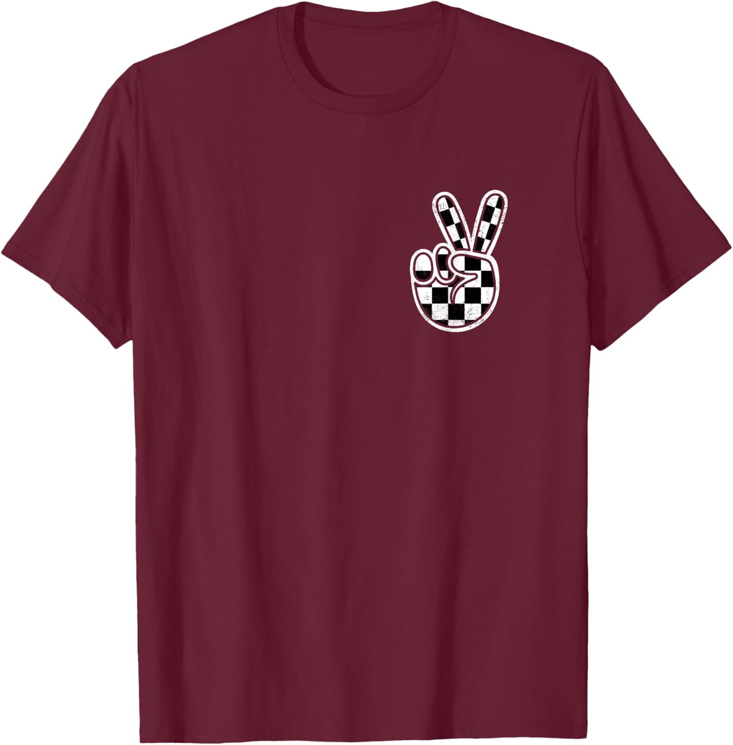 Checkered Peace Sign Hand Racing Flag Race Car Boys Toddler T-Shirt - T-Shirt | Maroon
