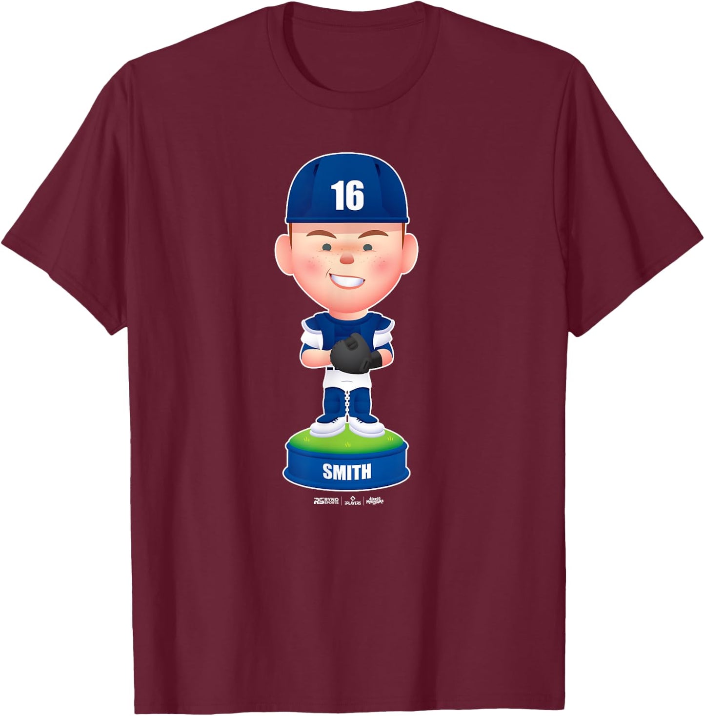 Will Smith Los Angeles Baseball Bobblehead MLBPA T-Shirt - T-Shirt | Maroon