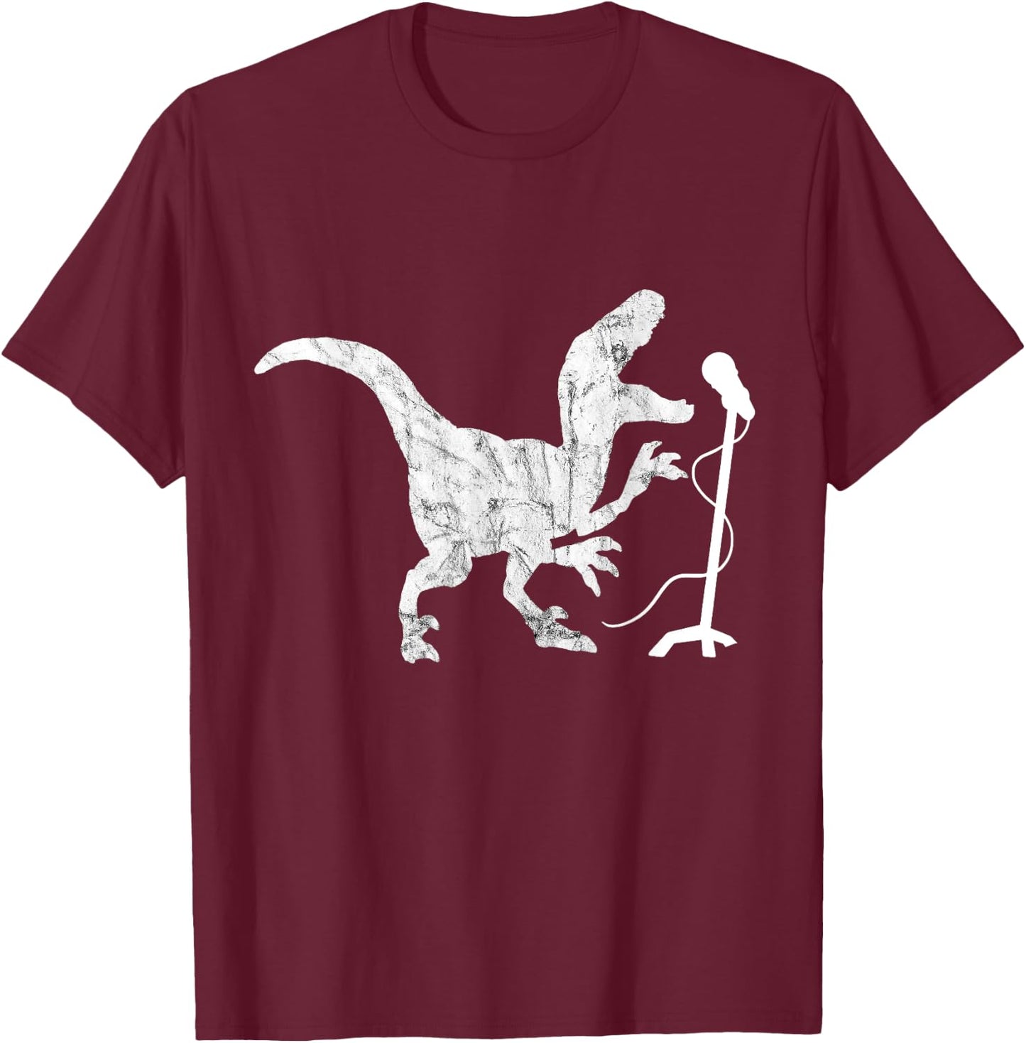 Karaoke Vintage Dino Karaoke Singer Singing Music Microphone T-Shirt - T-Shirt | Maroon