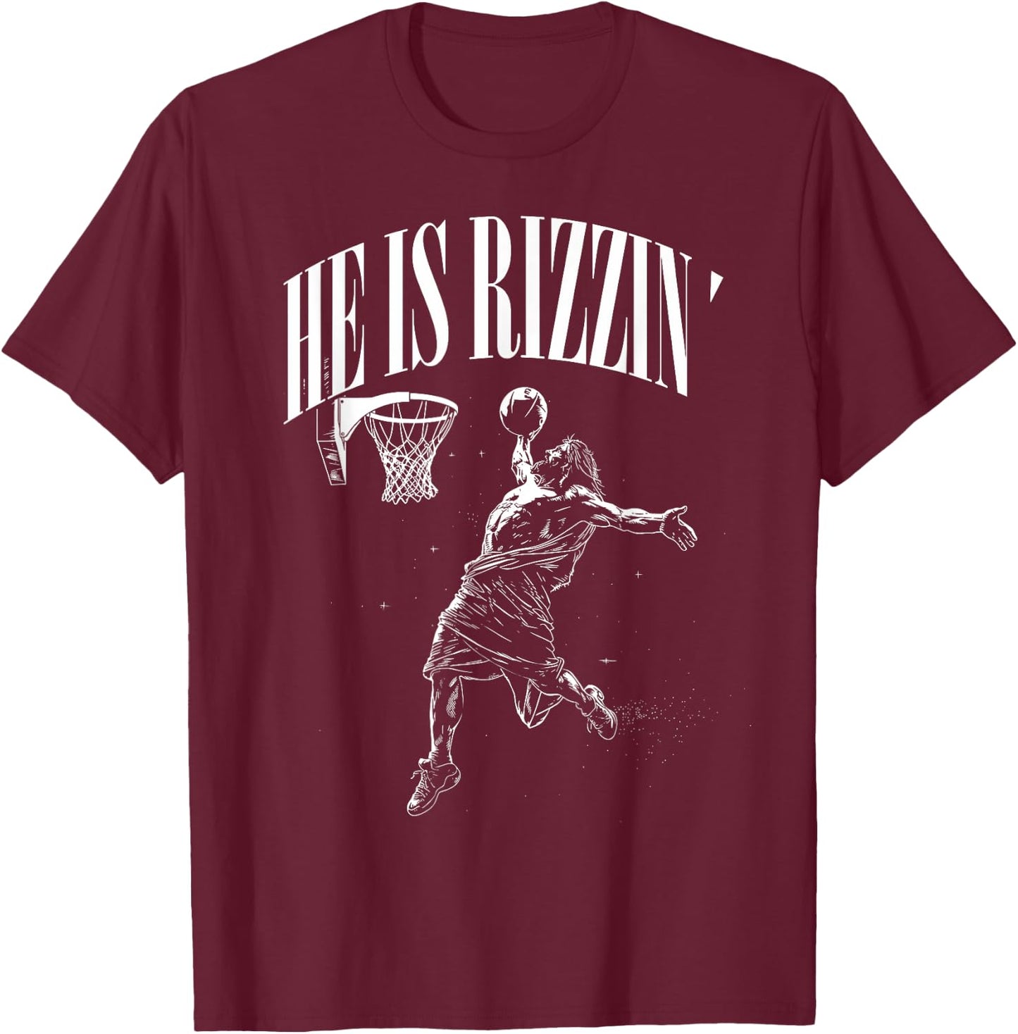 He Is Rizzin Funny Jesus playing Basketball funny easter T-Shirt - T-Shirt | Maroon