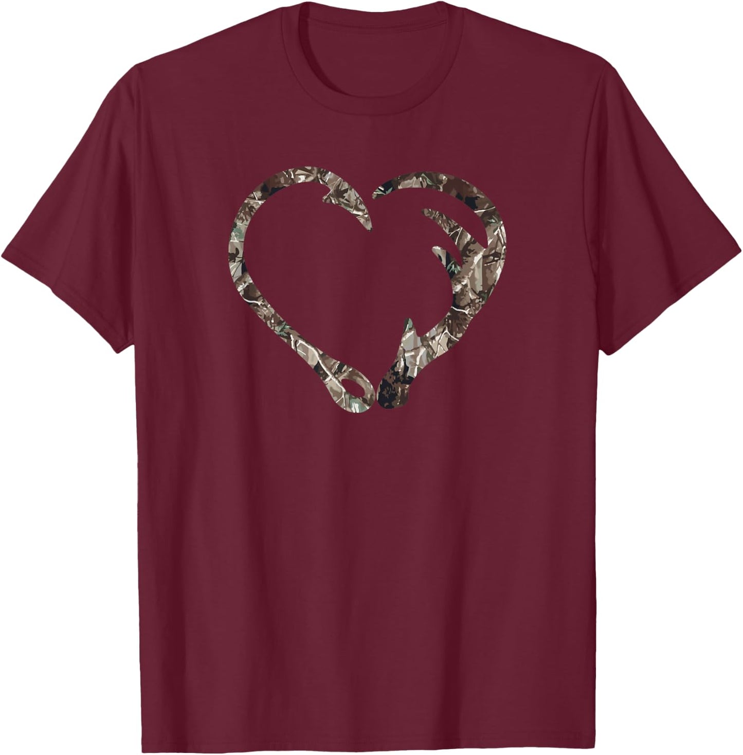 Camo Fish Hook Antler Deer Hunting Buck Hunter Dad Boyfriend T-Shirt - T-Shirt | Maroon