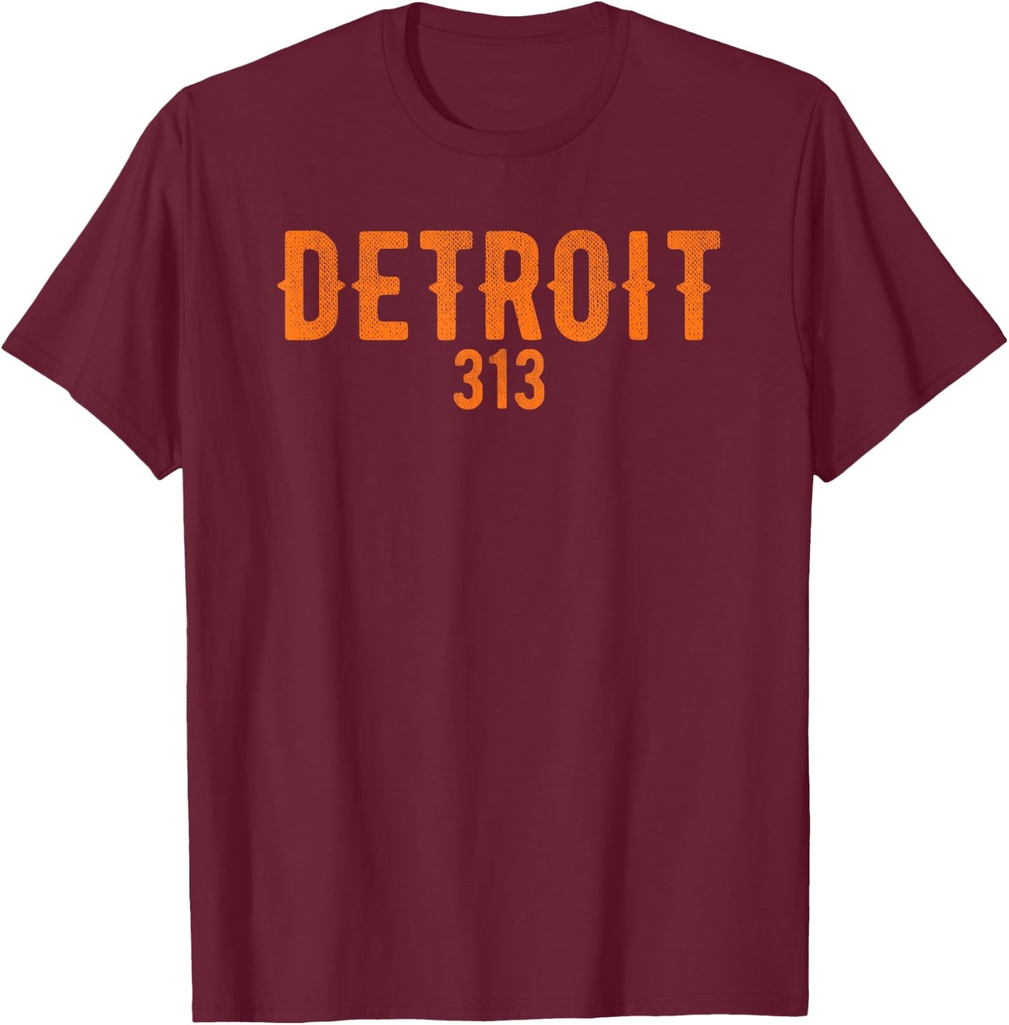 Detroit 313 Orange Text Design Apparel T-Shirt - T-Shirt | Maroon