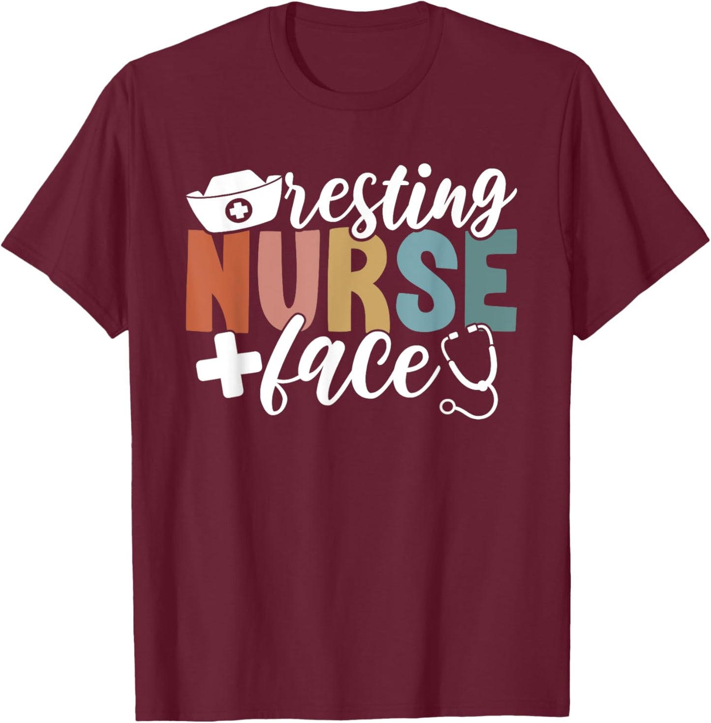 Resting Nurse Face - Black, Small, -Adults, Short Sleeve, , Nurse Theme, Classic Fit T-Shirt - T-Shirt | Maroon