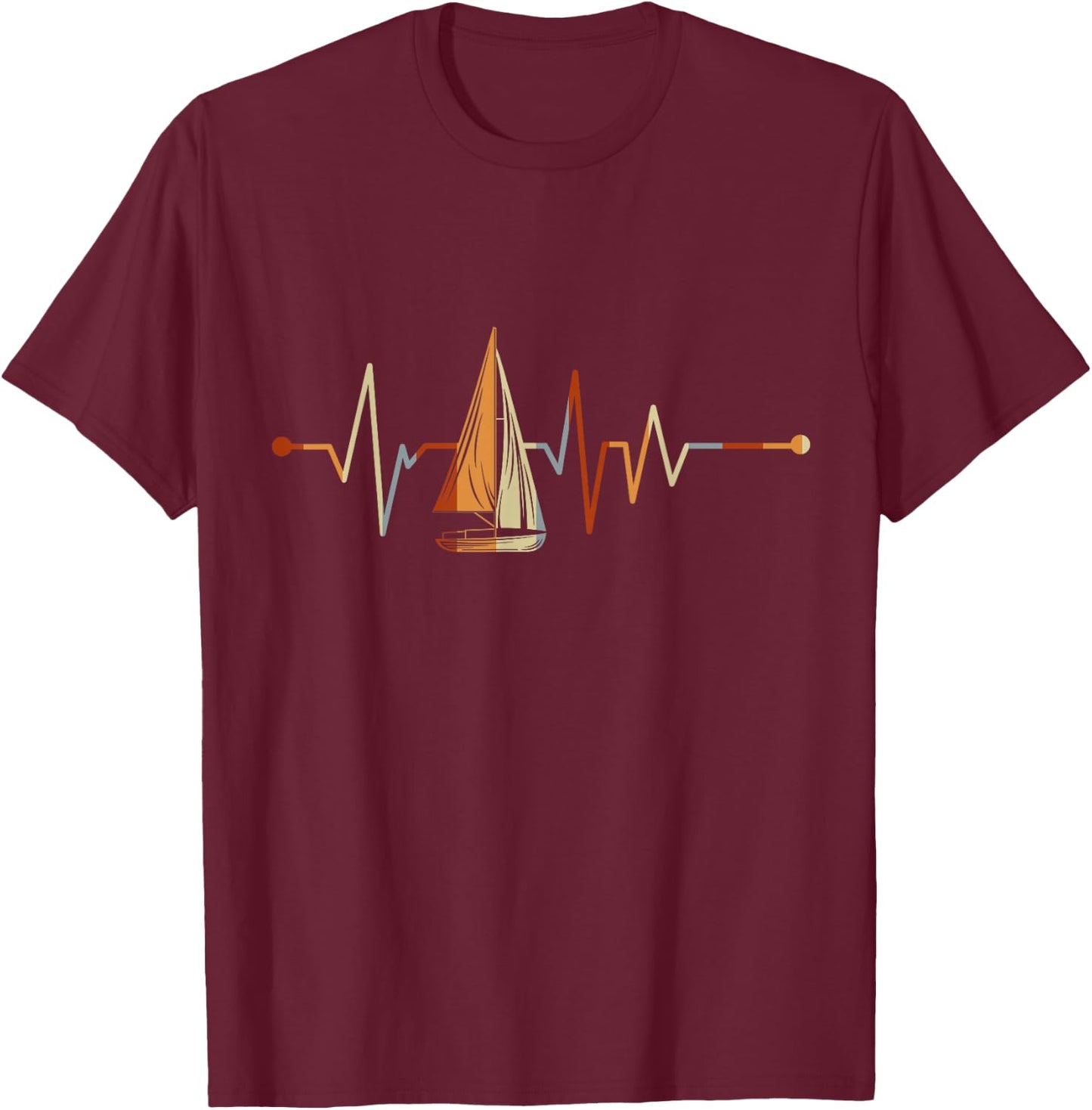 Sea Captain Gift Sail Boat Heartbeat Boat Sailing T-Shirt - T-Shirt | Maroon