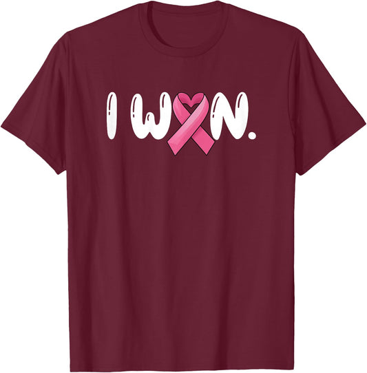 I Won Breast Cancer Awareness Support Pink Ribbon Survivor T-Shirt - T-Shirt | Maroon