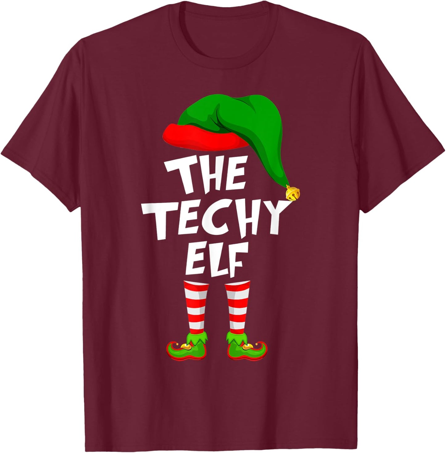 Funny Matching Family Christmas The Techy Elf T-Shirt - T-Shirt | Maroon