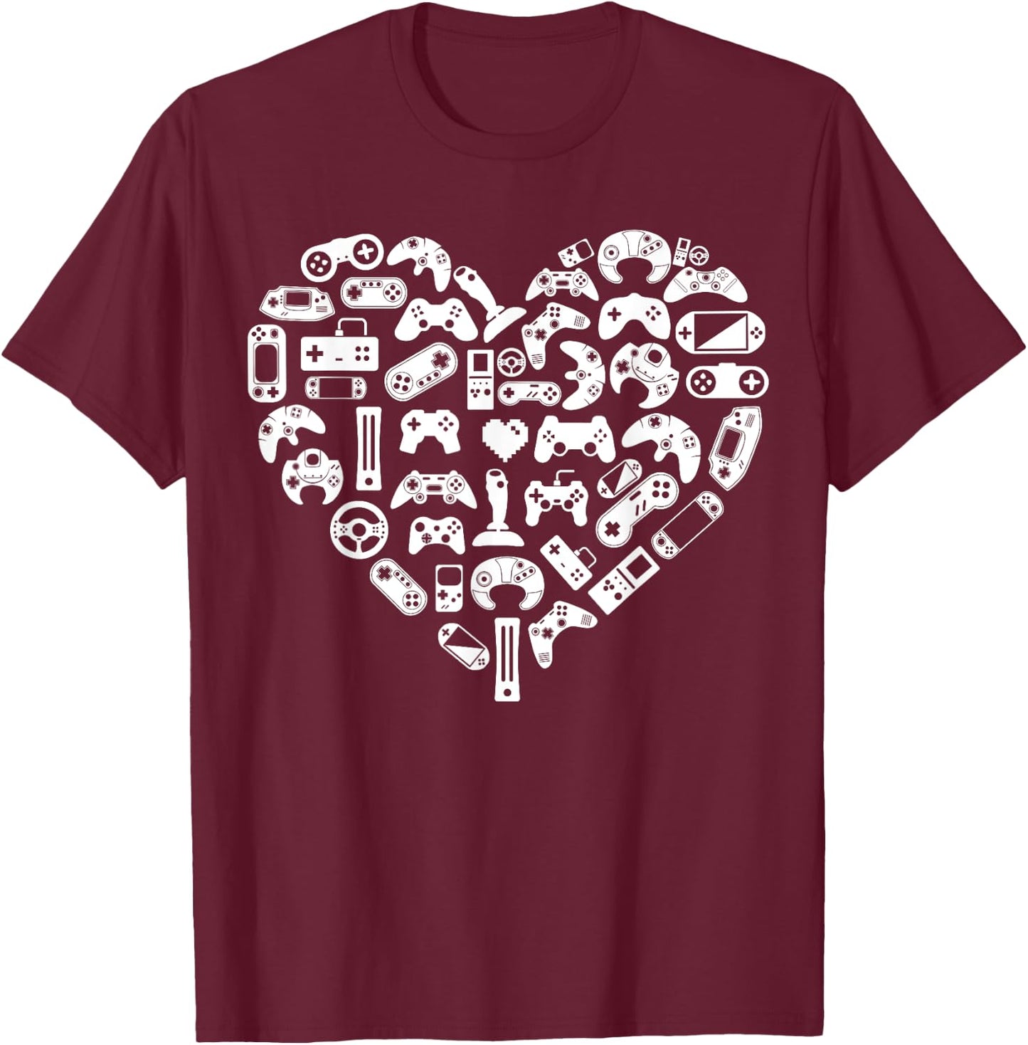 Boys Gamer Gift - Game Heart Valentines Day Lover Men Kids T-Shirt - T-Shirt | Maroon