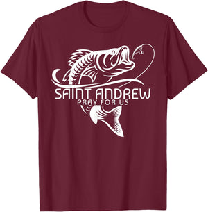 St Andrew Fishing Patron Saint of Fisherman Catholic Saint T-Shirt - T-Shirt | Maroon
